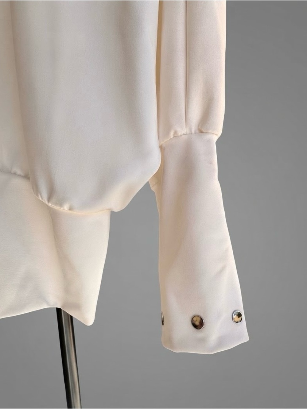 Cristina Restrepo Designer Cream Long Sleeve V-Neck Blouse with Grommet Studs